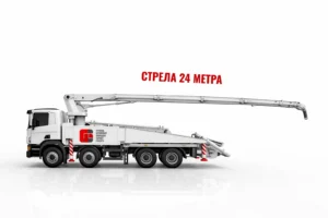 Автобетононасос со стрелой 24 м для подачи бетона на строительном объекте в Воскресенске