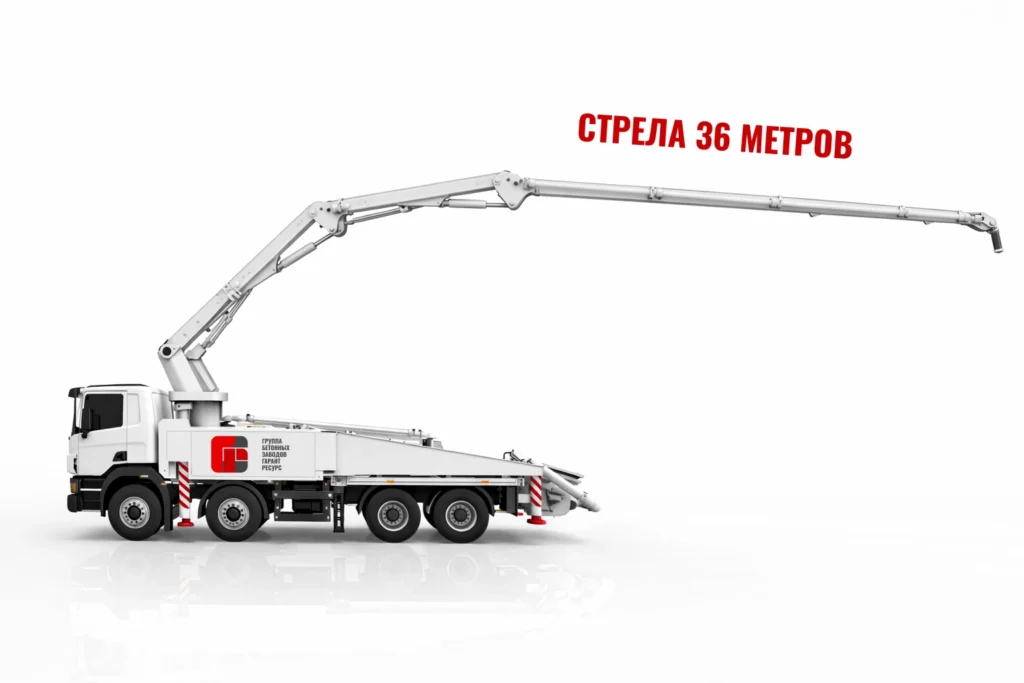 Автобетононасос со стрелой 36 м для подачи бетона на монолитные работы в Воскресенске